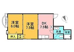 JR呉線 広島駅 徒歩9分の賃貸マンション 4階2DKの間取り