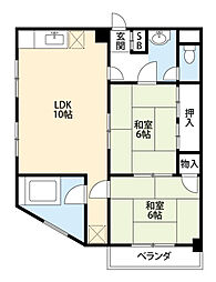 JR山陽本線 横川駅 徒歩10分の賃貸マンション 3階2LDKの間取り