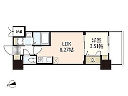 広島電鉄2系統 天満町駅 徒歩3分の賃貸マンション 13階1LDKの間取り