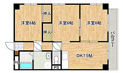 広島電鉄宮島線 楽々園駅 徒歩25分の賃貸マンション 3階3LDKの間取り