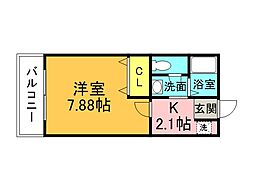 JR可部線 古市橋駅 徒歩7分の賃貸アパート 1階1Kの間取り