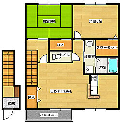 JR芸備線 矢賀駅 徒歩17分の賃貸アパート 2階2LDKの間取り