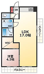 JR山陽本線 向洋駅 徒歩15分の賃貸マンション 4階1LDKの間取り