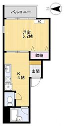 JR山陽本線 横川駅 徒歩4分の賃貸マンション 3階1Kの間取り