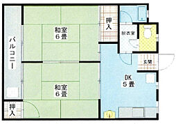 JR可部線 上八木駅 徒歩9分の賃貸マンション 4階2DKの間取り