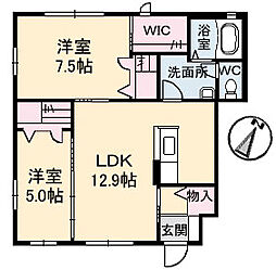 JR可部線 下祇園駅 徒歩24分の賃貸アパート 1階2LDKの間取り