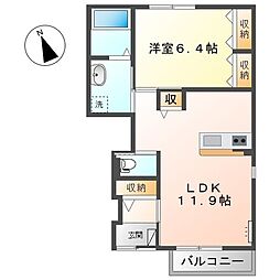 広島高速交通アストラムライン 西原駅 徒歩11分の賃貸アパート 1階1LDKの間取り