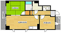 広島電鉄9系統 白島駅 徒歩1分の賃貸マンション 4階2LDKの間取り
