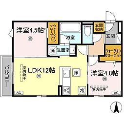 JR可部線 下祇園駅 徒歩19分の賃貸アパート 1階2LDKの間取り