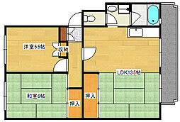 広島電鉄宮島線 修大協創中高前駅 徒歩14分の賃貸マンション 2階2LDKの間取り