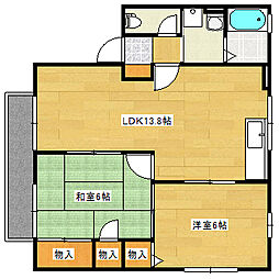 広島高速交通アストラムライン 上安駅 徒歩13分の賃貸アパート 1階2LDKの間取り