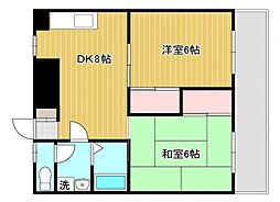 JR可部線 古市橋駅 徒歩9分の賃貸マンション 2階2DKの間取り