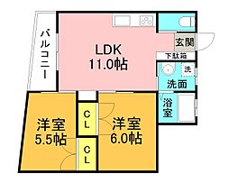 広島電鉄1系統 広電本社前駅 徒歩1分の賃貸マンション 4階2LDKの間取り