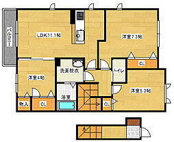 JR可部線 上八木駅 徒歩5分の賃貸アパート 2階3LDKの間取り