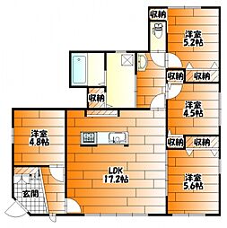 JR可部線 下祇園駅 3.2kmの賃貸アパート 1階4LDKの間取り