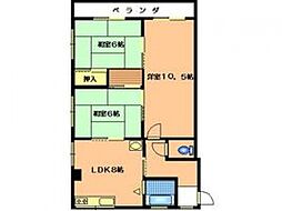 JR可部線 緑井駅 徒歩7分の賃貸マンション 5階2LDKの間取り