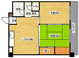 広島電鉄5系統 比治山下駅 徒歩13分の賃貸マンション 10階2DKの間取り