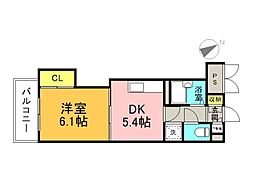 広島電鉄2系統 十日市町駅 徒歩5分の賃貸マンション 3階1DKの間取り
