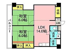 広島電鉄8系統 江波駅 徒歩10分の賃貸マンション 4階2LDKの間取り