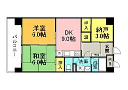 広島電鉄1系統 中電前駅 徒歩4分の賃貸マンション 9階3DKの間取り