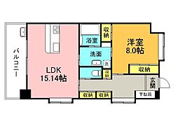 広島電鉄1系統 市役所前駅 徒歩3分の賃貸マンション 8階1LDKの間取り