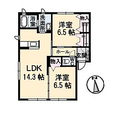 JR呉線 天神川駅 徒歩24分の賃貸アパート 1階2LDKの間取り