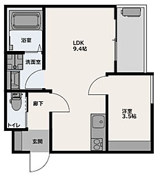 広島電鉄8系統 江波駅 徒歩17分の賃貸アパート 1階1LDKの間取り
