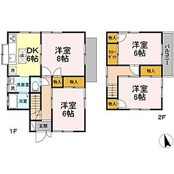 JR可部線 古市橋駅 徒歩8分の賃貸一戸建て 1階4DKの間取り