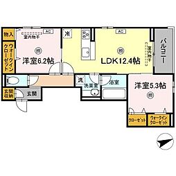 JR可部線 下祇園駅 徒歩14分の賃貸アパート 2階2LDKの間取り