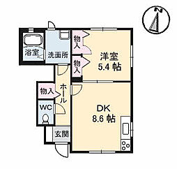 広島電鉄5系統 皆実町二丁目駅 徒歩2分の賃貸アパート 1階1DKの間取り