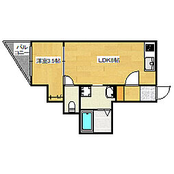 広島電鉄1系統 御幸橋駅 徒歩5分の賃貸アパート 1階1LDKの間取り