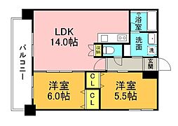 広島電鉄8系統 舟入南駅 徒歩3分の賃貸マンション 6階2LDKの間取り