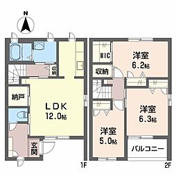 クレール高須台B 3LDKの間取図画像