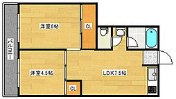広島電鉄宮島線 高須駅 徒歩7分の賃貸マンション 3階2DKの間取り