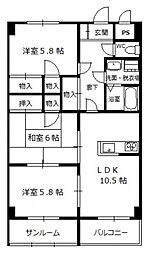 広島高速交通アストラムライン 毘沙門台駅 徒歩7分の賃貸マンション 3階3LDKの間取り