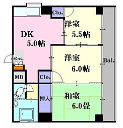 広島電鉄1系統 鷹野橋駅 徒歩5分の賃貸マンション 3階3DKの間取り