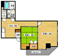 JR可部線 古市橋駅 徒歩4分の賃貸マンション 2階2DKの間取り