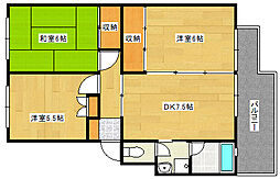 JR山陽本線 新井口駅 徒歩10分の賃貸マンション 3階2LDKの間取り