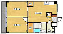 広島電鉄宮島線 高須駅 徒歩2分の賃貸マンション 4階2DKの間取り