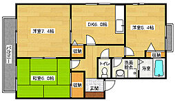 広島高速交通アストラムライン 西原駅 徒歩13分の賃貸アパート 2階3DKの間取り