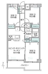 ヴィルヌーブ堀川五条 3LDKの間取図画像