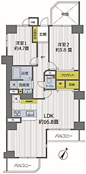 コスモトゥデイ 2LDKの間取図画像