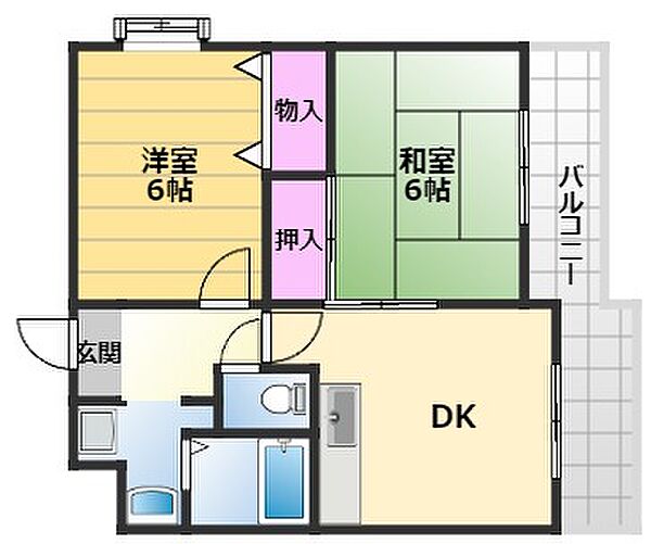 グランディール浜寺 30D｜大阪府堺市西区浜寺元町4丁(賃貸マンション2DK・3階・45.00㎡)の写真 その2