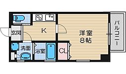 コクリコ富田 4階1Kの間取り