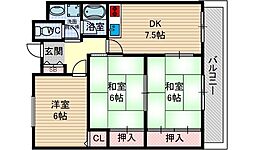 サンハイツ沢良宜西 3DKの間取図画像