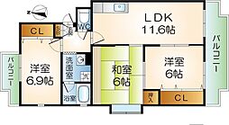 シャロームD棟 3LDKの間取図画像