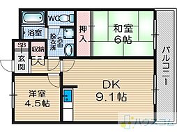 メロディーハイム 2LDKの間取図画像