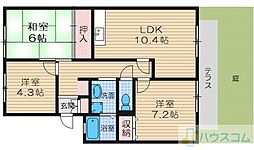 エクセル南茨木A棟 3LDKの間取図画像