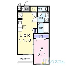 カーサモデルノ南摂津 1LDKの間取図画像