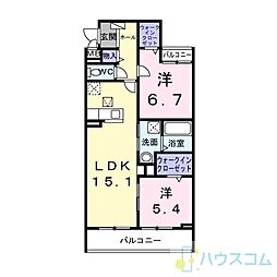 ジーアンビエンス 2LDKの間取図画像